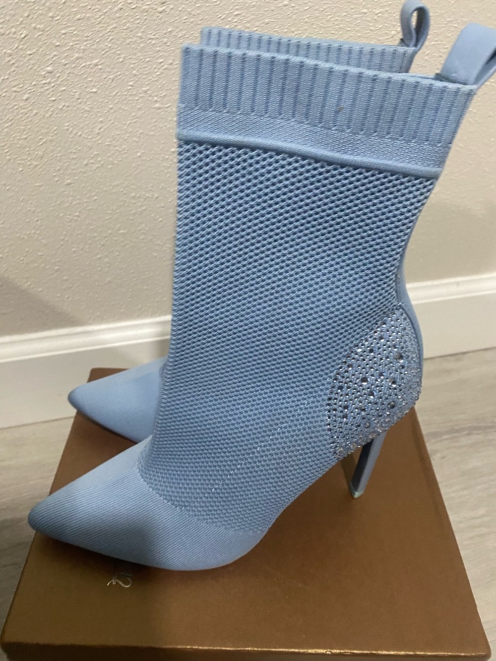 Steve Madden Light Blue Crystal Knit Stiletto Booties - Picture 3 of 8